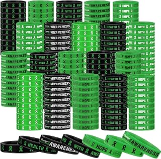 Sosation 200 Pcs Mental Health Awareness Bracelet Faith Courage Hope Strength Silicone Wristband Green Awareness Bracelets