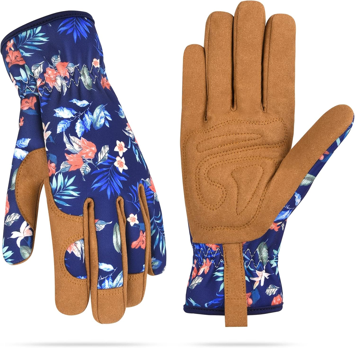 Womens Gardening Weeding Working Gloves, Leather Garden Glove for Women Thorn Proof No Stab for Digging, Planting,Pruning (Army Blue-Large) Thumbnail
