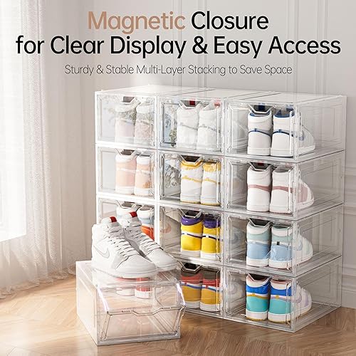 Miniatura 7 de Delamu Organizador de almacenamiento de zapatos transparente grande y resistente, cajas de almacenamiento apilables para armario, contenedores de