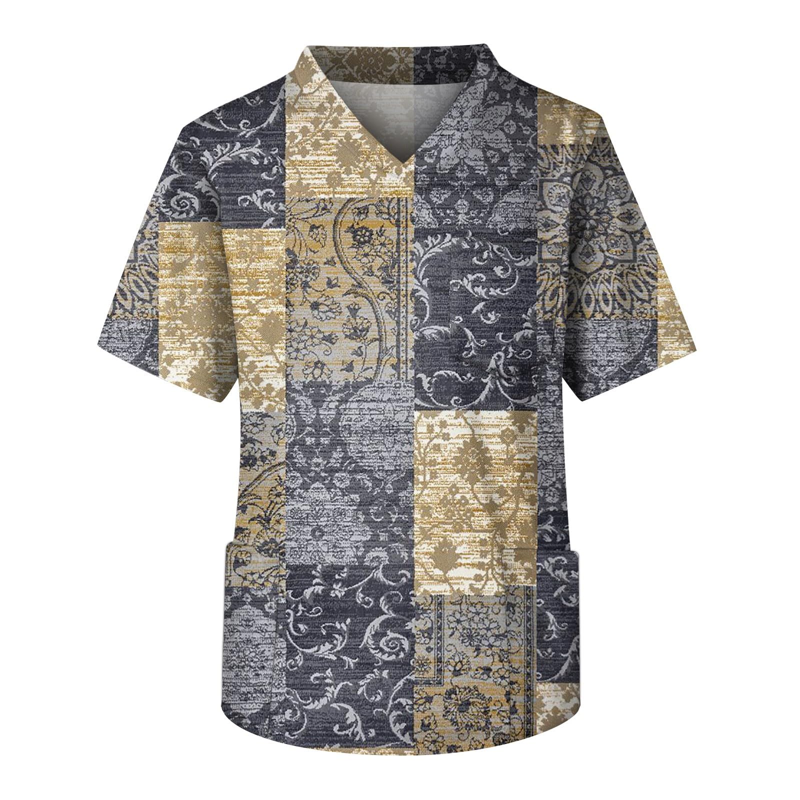 Men's Scrub Shirt Trendy Printing Tees V-Neck Short Sleeve Scrubs for Men