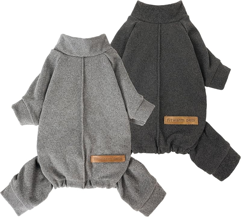 Pijama Macacão de Fleece para Cães Pequenos Fitwarm com Patas, Leve e Quente, Cinza-Escuro e Cinza-Claro, Tamanho Grande, Pacote com 2