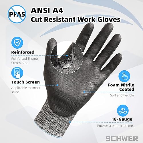 Miniatura 3 de Schwer AIR-SKIN - Guantes resistentes a cortes con revestimiento de espuma de nitrilo, extremadamente ligeros y delgados, guantes de metal de