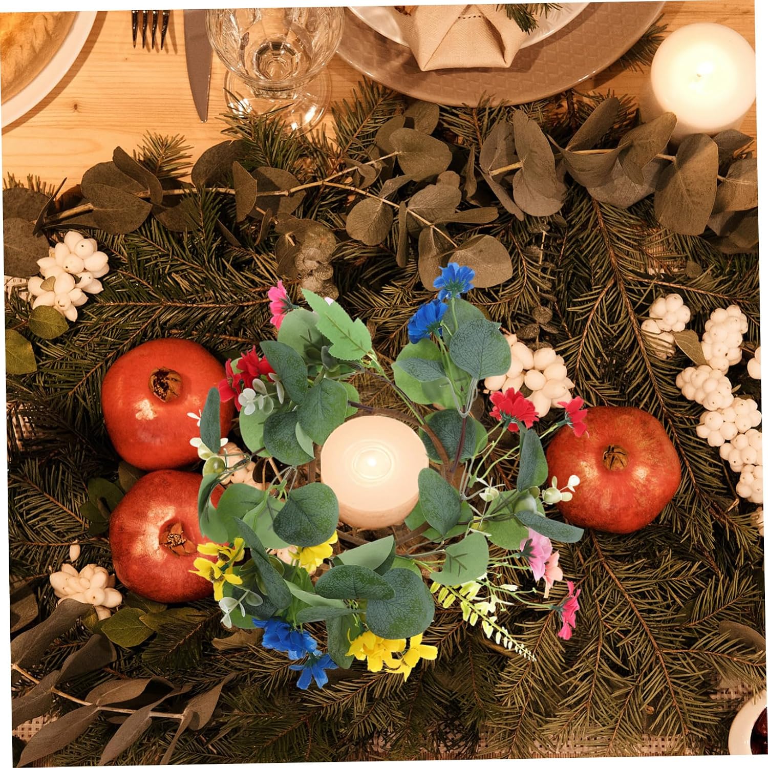 Flower Candle Rings Wreaths Daisy Wreath Eucalyptus Leaves Wedding Decor Table Centerpiece