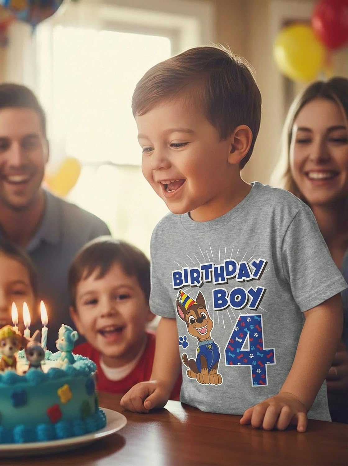 Chase 4th Birthday Shirt for Boys - Toddler Paw Patrol Party Outfit - T-Shirt Gift for 4 Year Old
