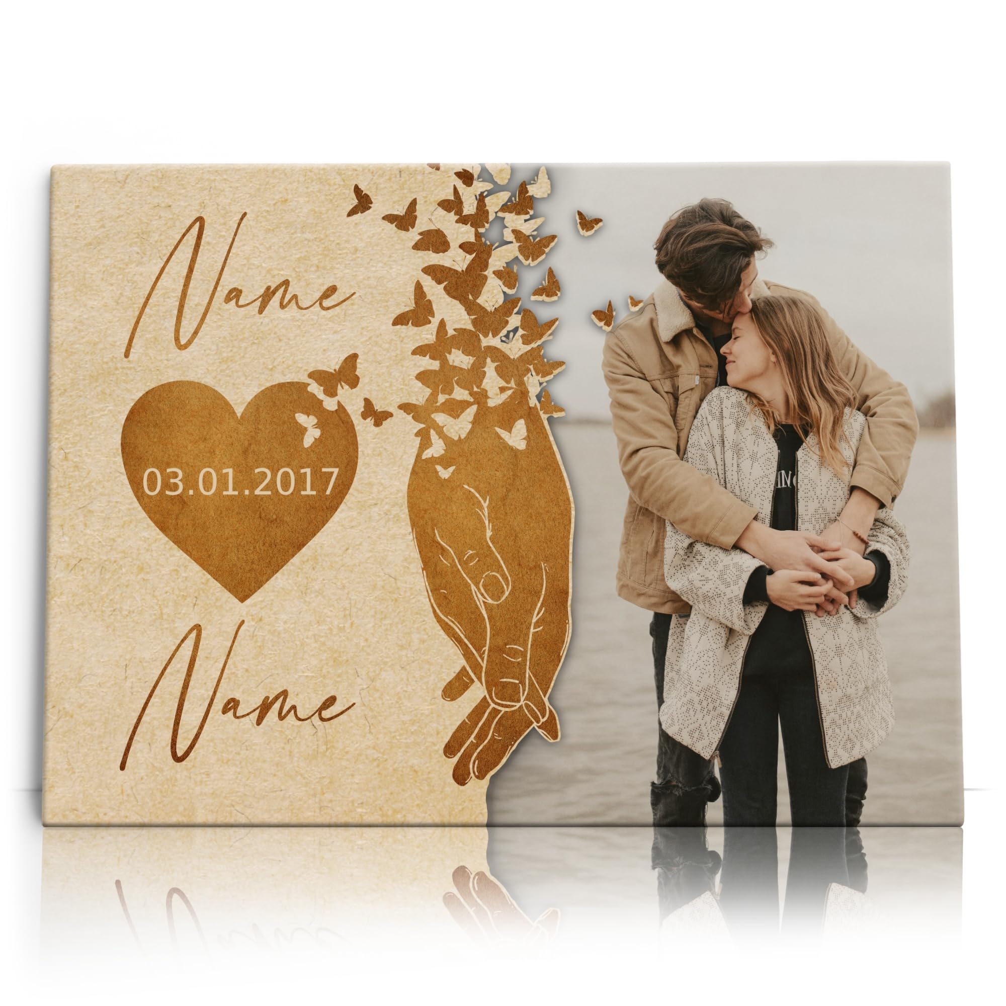 Liebesleinwand Individuelles Wandbild mit Foto | Jahrestag, Hochzeitstag Geschenke für Frauen | Leinwand mit Foto, Namen und Datum gestalten | Nimm meine Hand