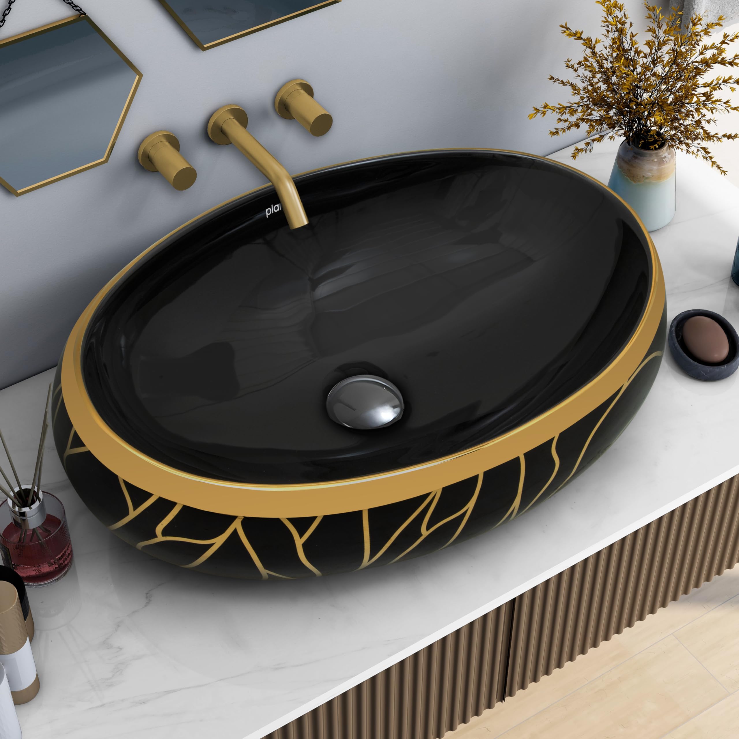 Plantex Ceramic Wash Basin - White & Gold -11 Plantex Ceramic Wash Basin - White & Gold -11