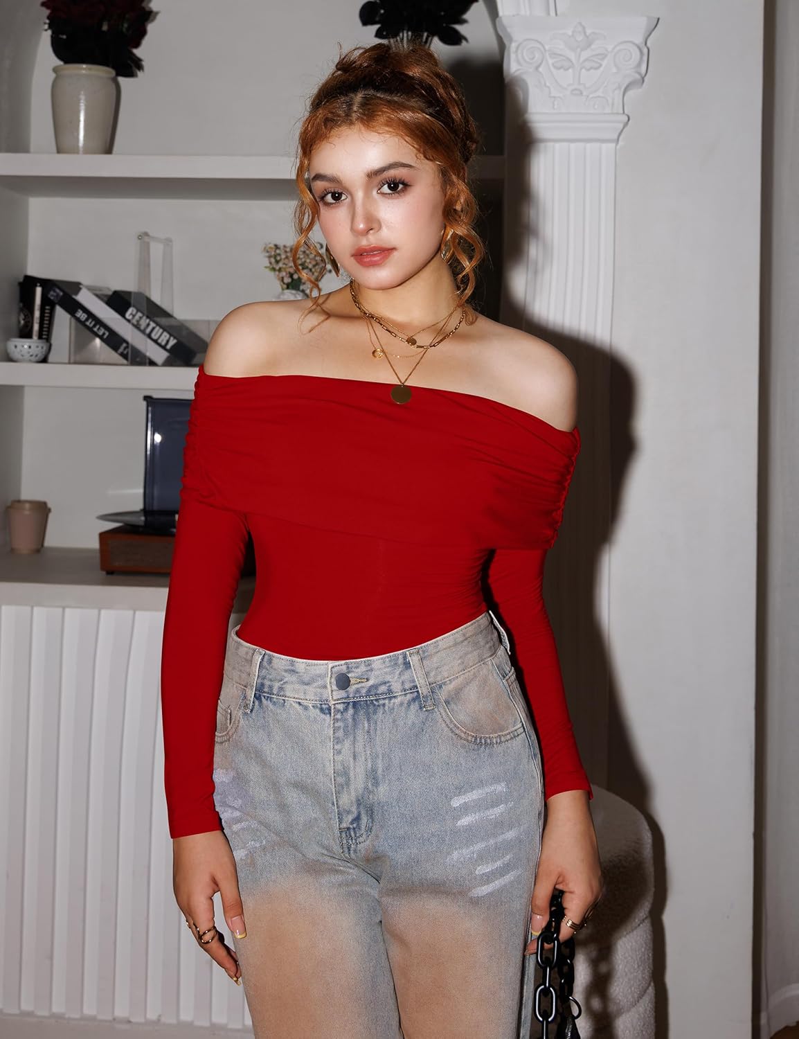 Women's Sexy Off Shoulder Tops Casual Long Sleeve Slim Fitted Trendy Y2k Going Out Shirts - Image 7