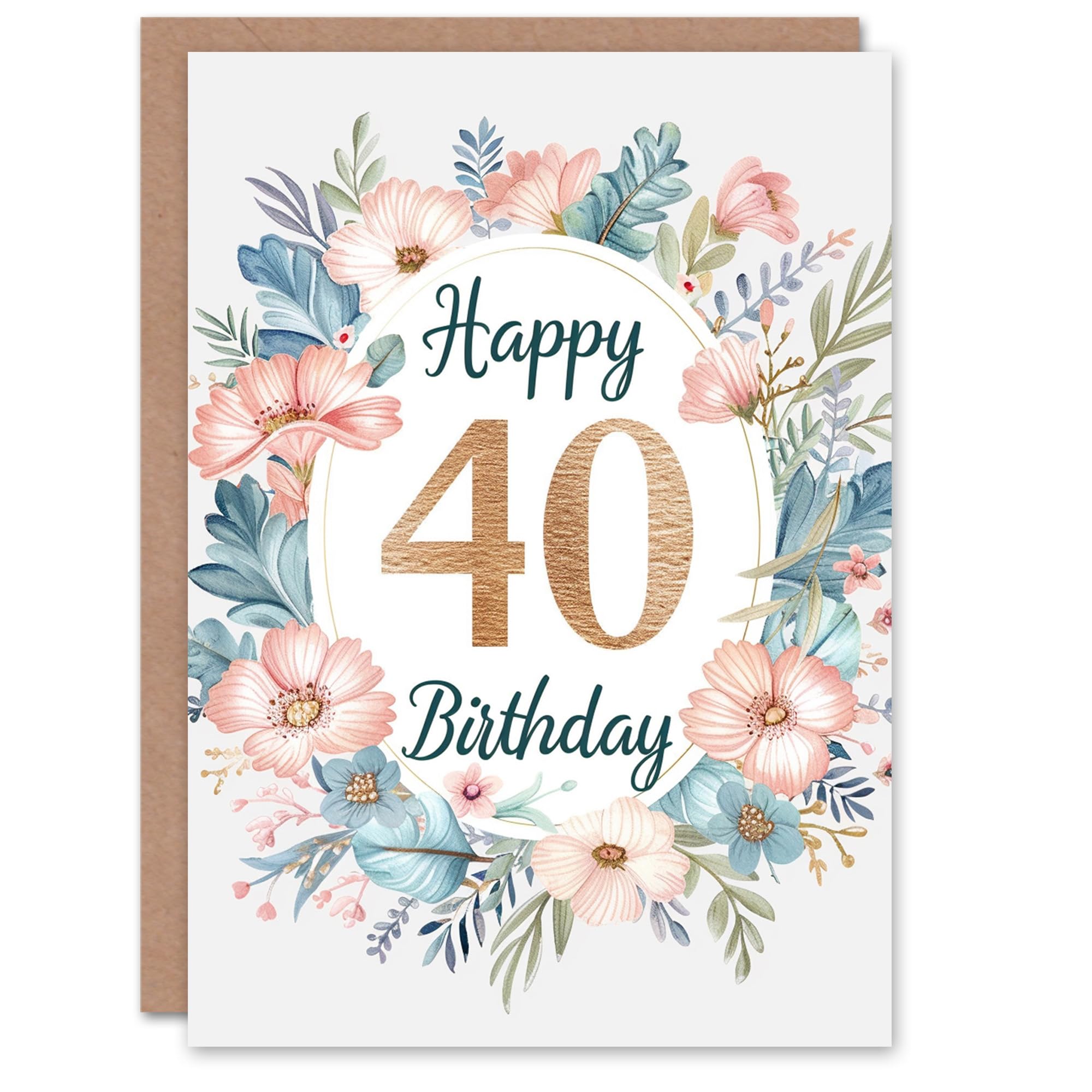 Artery8 Birthday Card Bright Vintage Floral Watercolour Design 40th Age 40 Years Old For Her Woman Wife Sister Niece Daughter Greeting Card
