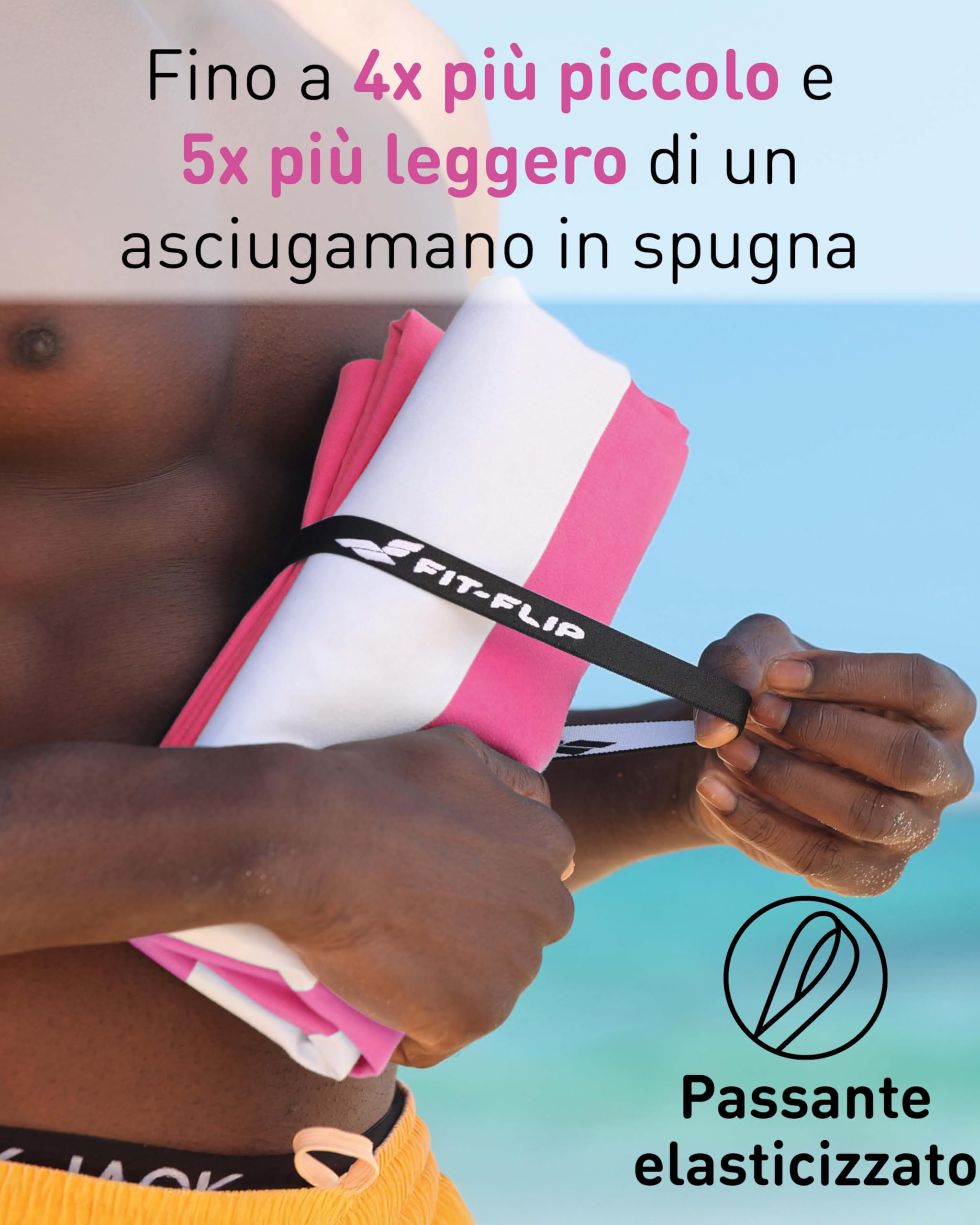Fit-Flip Telo Mare microfibra – leggero, fine e ad asciugatura rapida – asciugamano microfibra grande – teli antisabbia da spiaggia – 100% riciclato - rigato rosa-bianco 160cmx90cm
