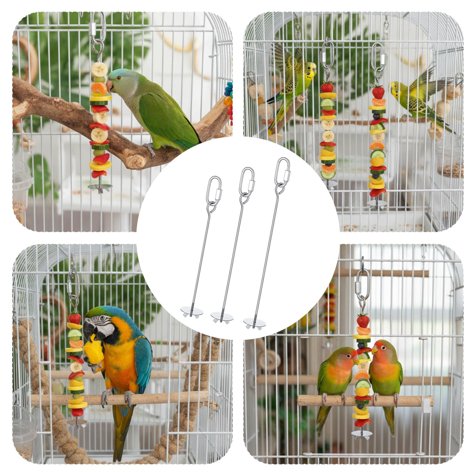 Cobee 3 Stück Vogelspieß Papageienspieß Futterspender, Edelstahl Vogel Spieß Wellensittich Zubehör Edelstahl Hühnergemüsespieß Vogelspielzeug Für Wellensittiche Sittiche Nymphensittiche