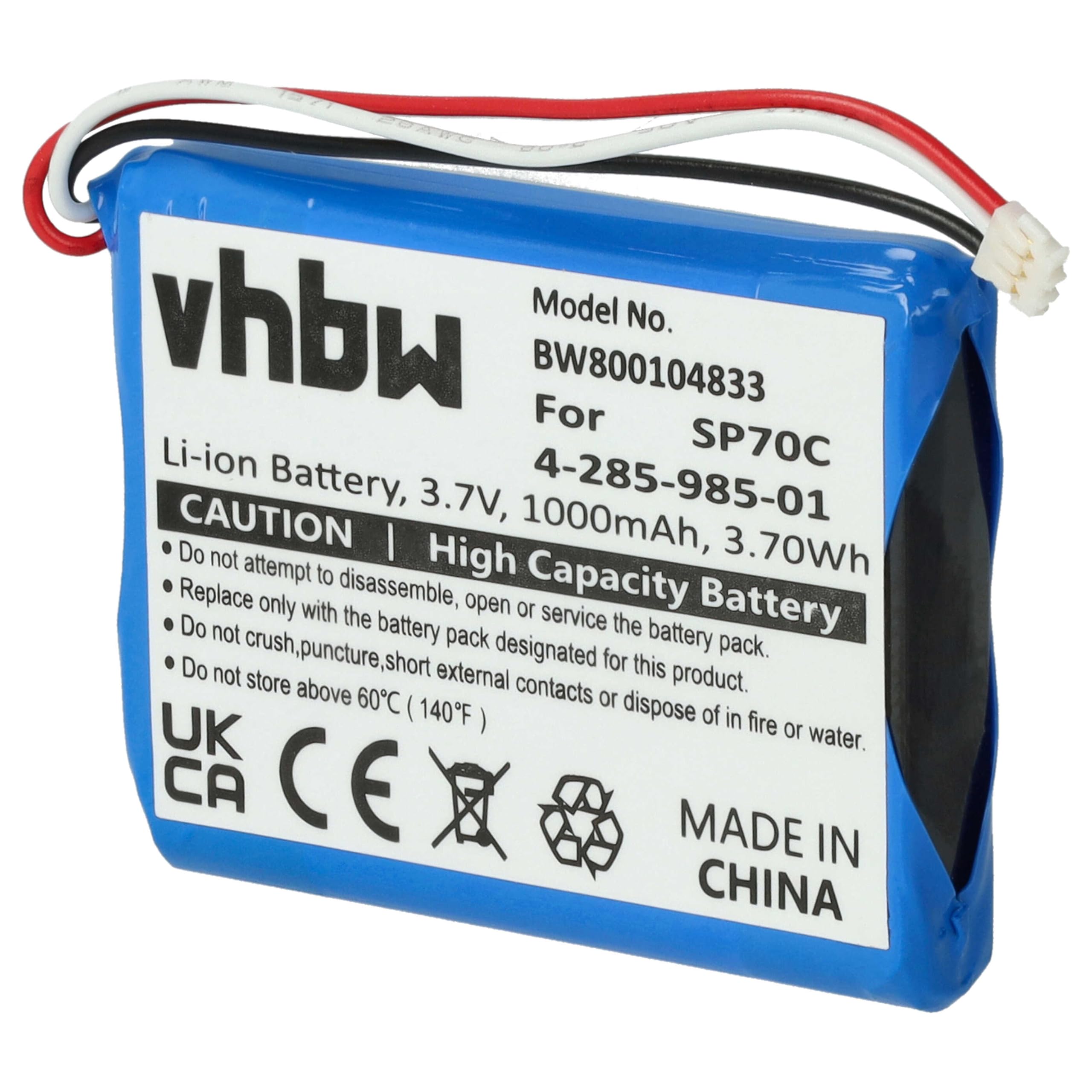 vhbw Batería Compatible con Sony Pulse Wireless Headset 7.1 Consola (1000mAh, 3,7V, Li-Ion)