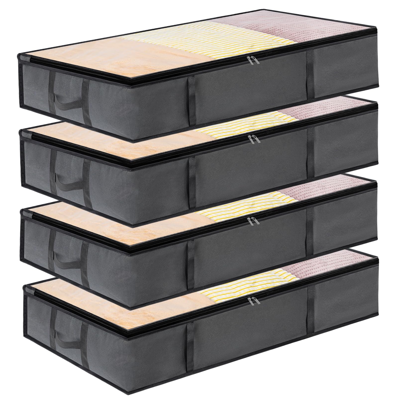 Dntorx 4Pack 90L Underbed Storage Bags, Foldable UnderBed Storage Box With Lids, Clothes Storage Bags with Sturdy Zip, PVC Window, Reinforced Handle for Clothes, Duvets, Comforters, Blankets — image 1