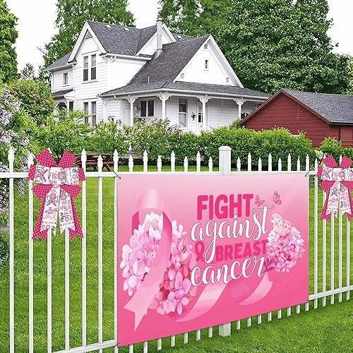 Miniatura 4 de 2 lazos de arpillera para concientización sobre el cáncer de mama, para combatir el cáncer, palabras de animación, lazos de arpillera para corona,