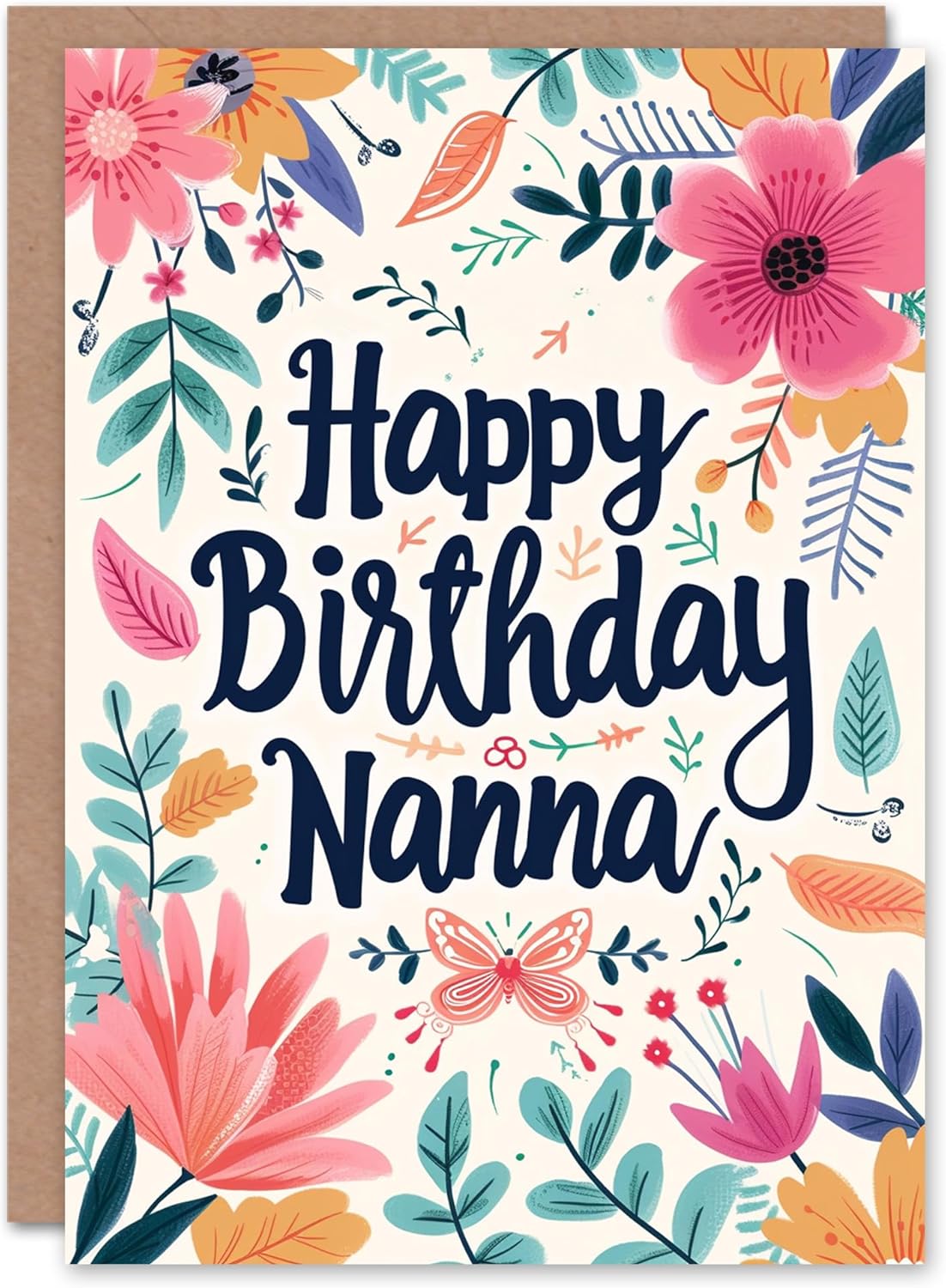Artery8 Birthday Card Bright Floral Frame Butterfly Flowers For Grandma Gran Granny Nan Nanna Greeting Card