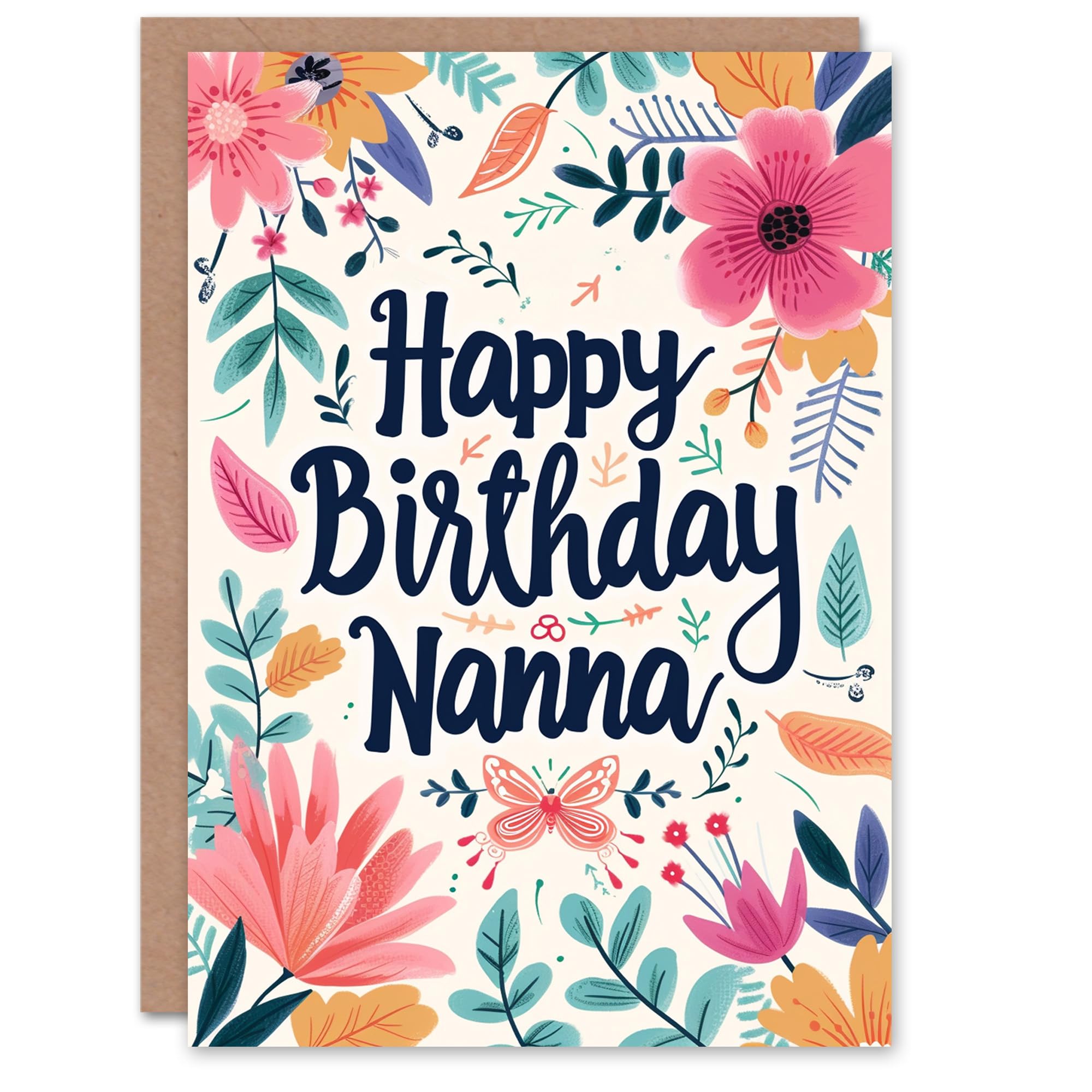 Artery8 Birthday Card Bright Floral Frame Butterfly Flowers For Grandma Gran Granny Nan Nanna Greeting Card