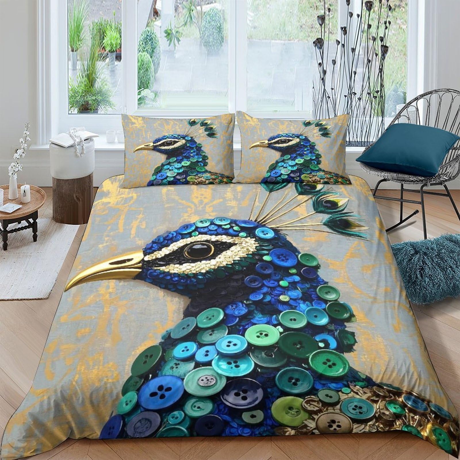 Ctjqhvkz Style-5 3D Printed Peacock Art Fitted Sheet Microfiber Soft Breathable Blue Green Plumage Mattress Cover For Bedroom Decor Single（135X200cm）