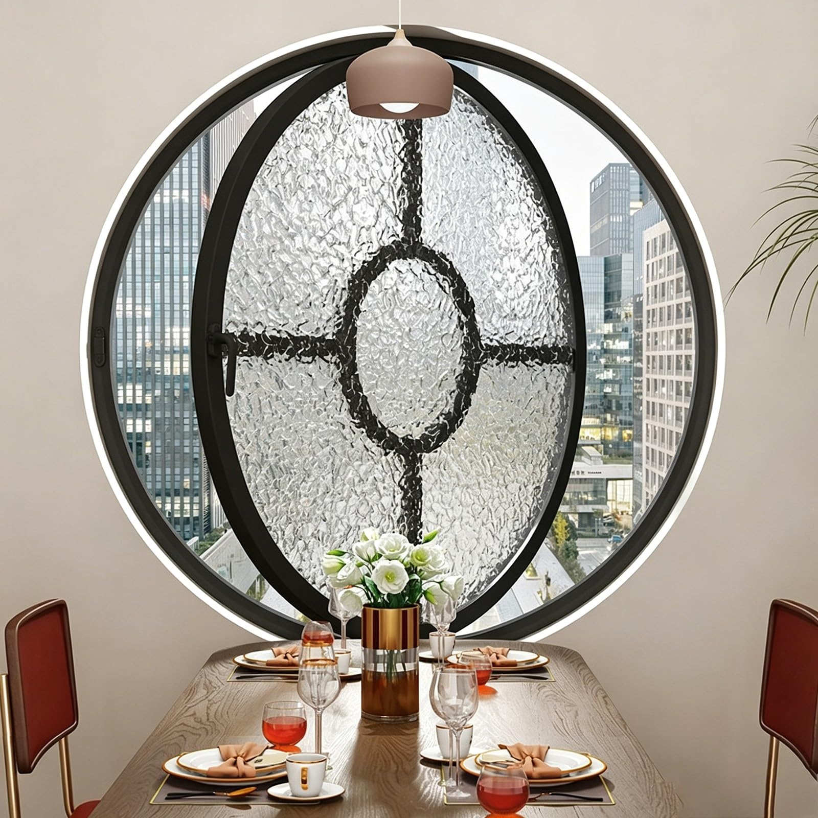 Ventana circular aluminio con rotación vidrio templado redondo 360° de 60cm