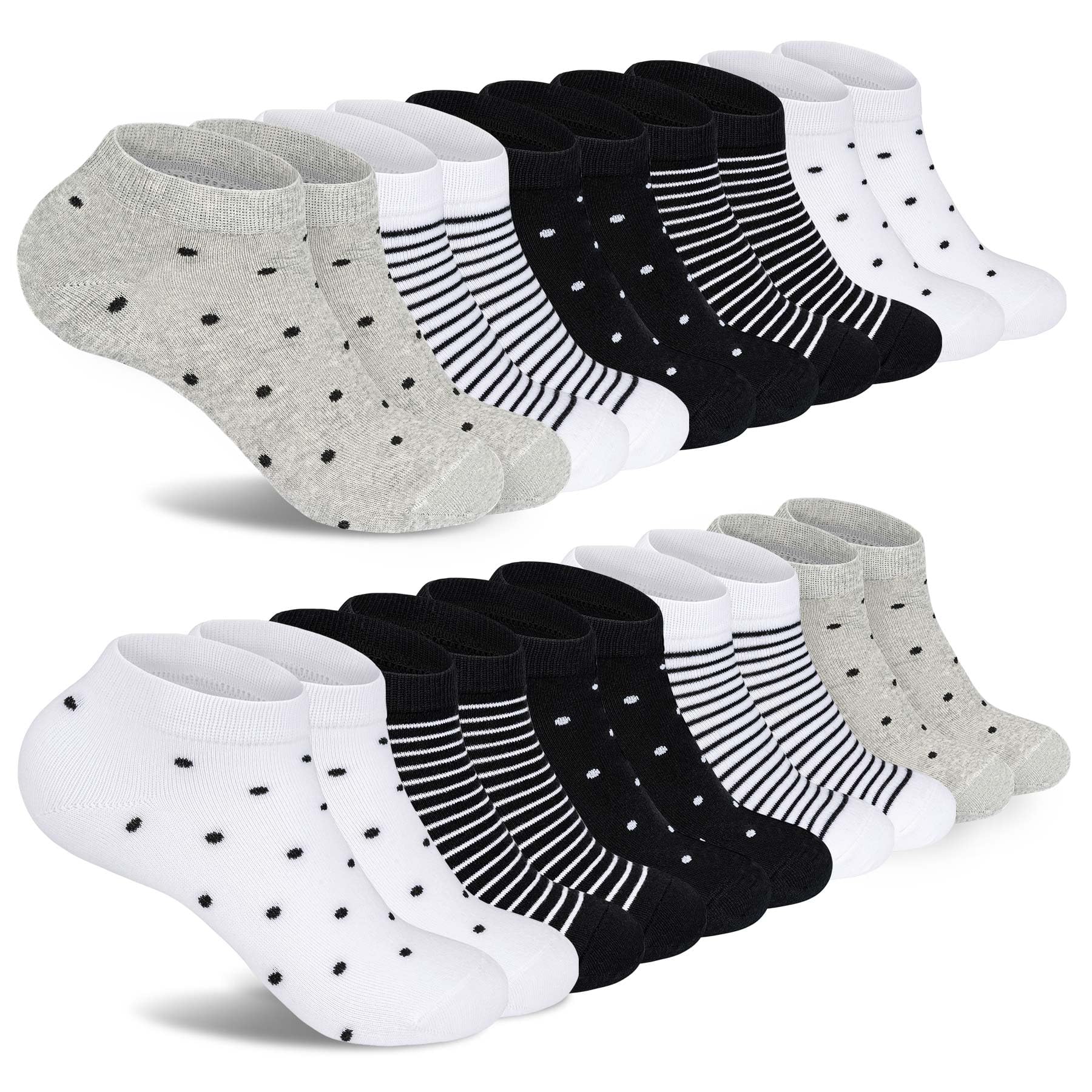 FALARY 10 Paar Sneaker Socken Damen 35-38 39-42 Kurzesocken Sportsocken Sneakersocken Damen Bunte mit Streifen und Punkten