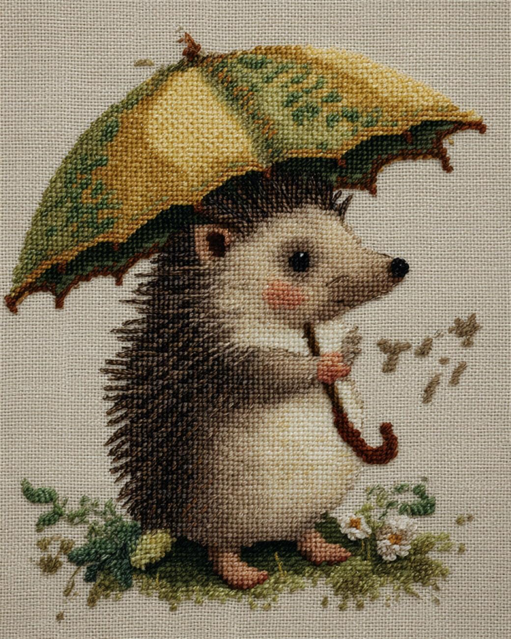 AMBATTERY Animal Latch Hook Rug Kit Hedgehog with an Umbrella Latch Hook Rug Kits for Adults and Beginner DIY Needlework Crocheting Carpet Kit with Color Preprinted Pattern 21x29in