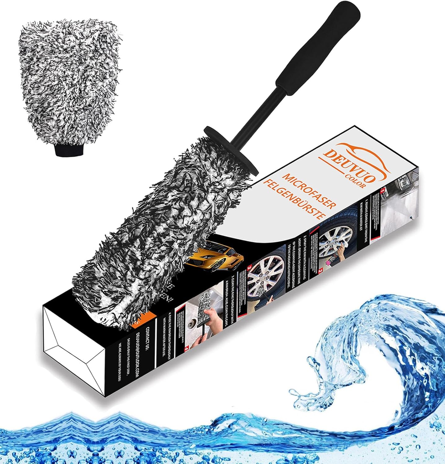 deuvuo Microfiber Wheel Brush, Alloy Wheel Brush for Gentle, Scratch Free Cleaning Deep Into The
