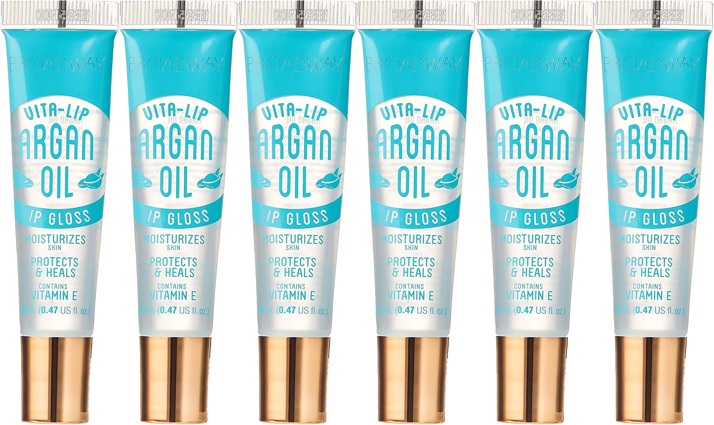 Broadway Vita-Lip Clear Lip Gloss (Argan Oil 6 Pack), Ultra-Hydrating & Soothing Formula with Multi-Vitamin Oils, High-Shine Non-Sticky Finish, Protecting Glossy Lip Balm With Vitamin E