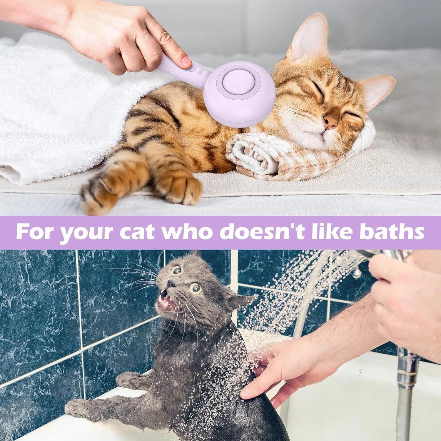 3-in-1 Cat Steam Brush, One-Click Hair Removal Cats Spray Grooming Brush with Steam & Self-Cleaning – Anti-Static Deshedding Comb for Cats & Dogs, IPX7 waterproof (Purple)