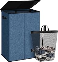 Vista 27 de SOLEDI - Canasta de lavandería con tapa de 100L, canasta de ropa plegable grande y alta, cesta de lavandería con bolsa removible fácil