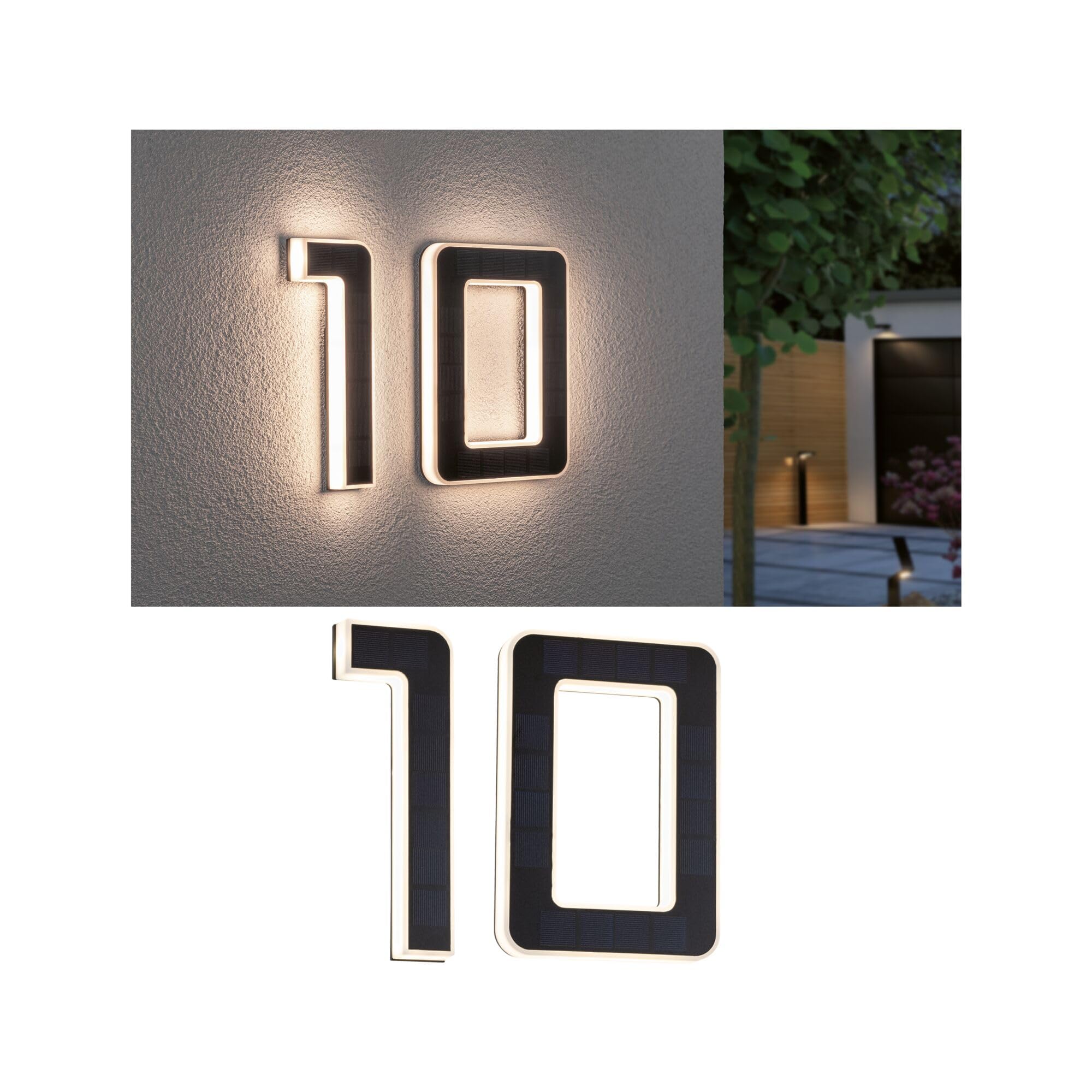 Paulmann 5290 Set Solar LED Hausnummernleuchte inkl. wechselbarer Akku Nummer 10 3000K 2x6lm 2x0,2W Schwarz