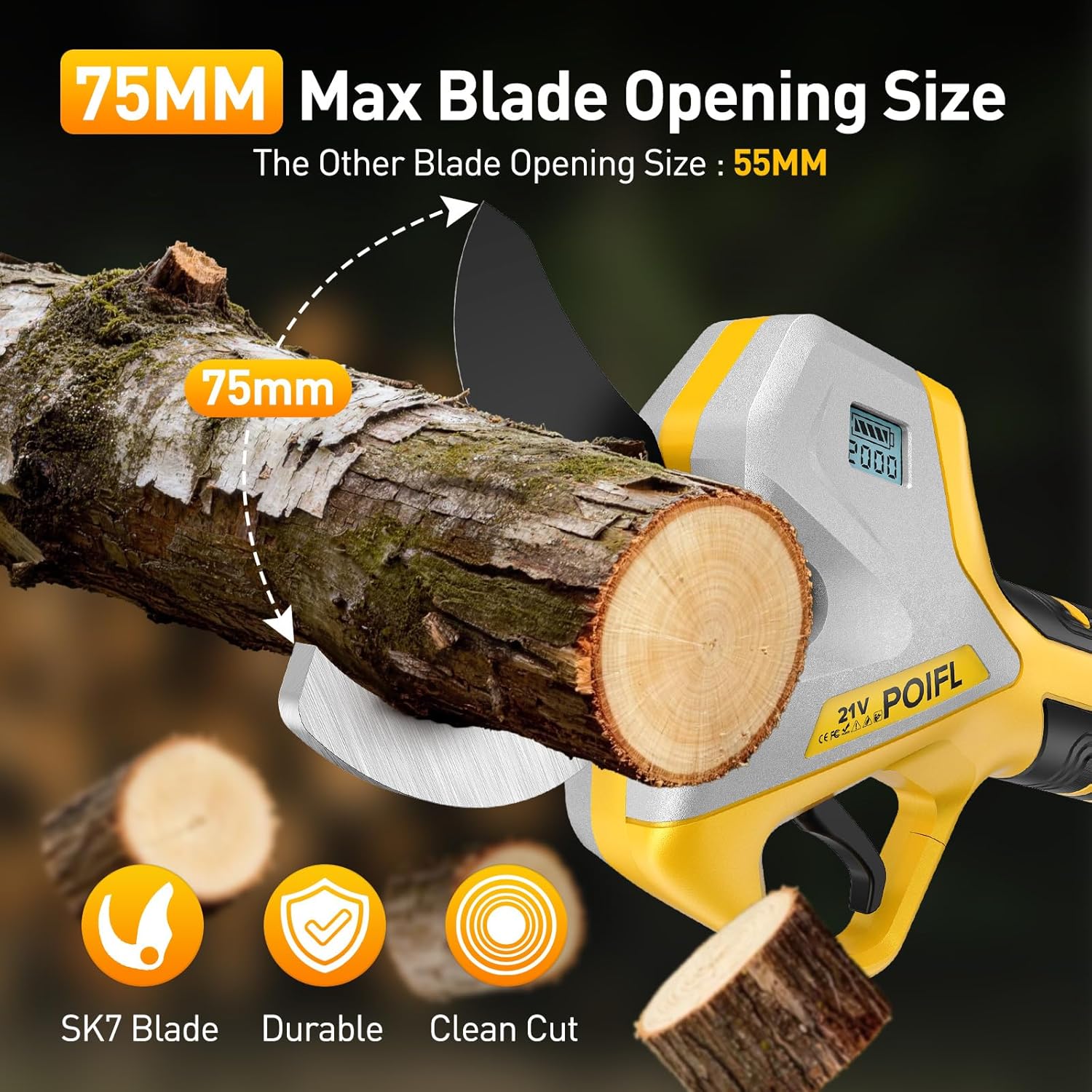 Professional Electric Pruning Shears Cordless 3.0'' Heavy Duty Electric Pruner with Brushless Motor 4.0 mAh Battery Electric Pruners Cordless Pruner for Branch, Fruit Plucking and Tree Trimming