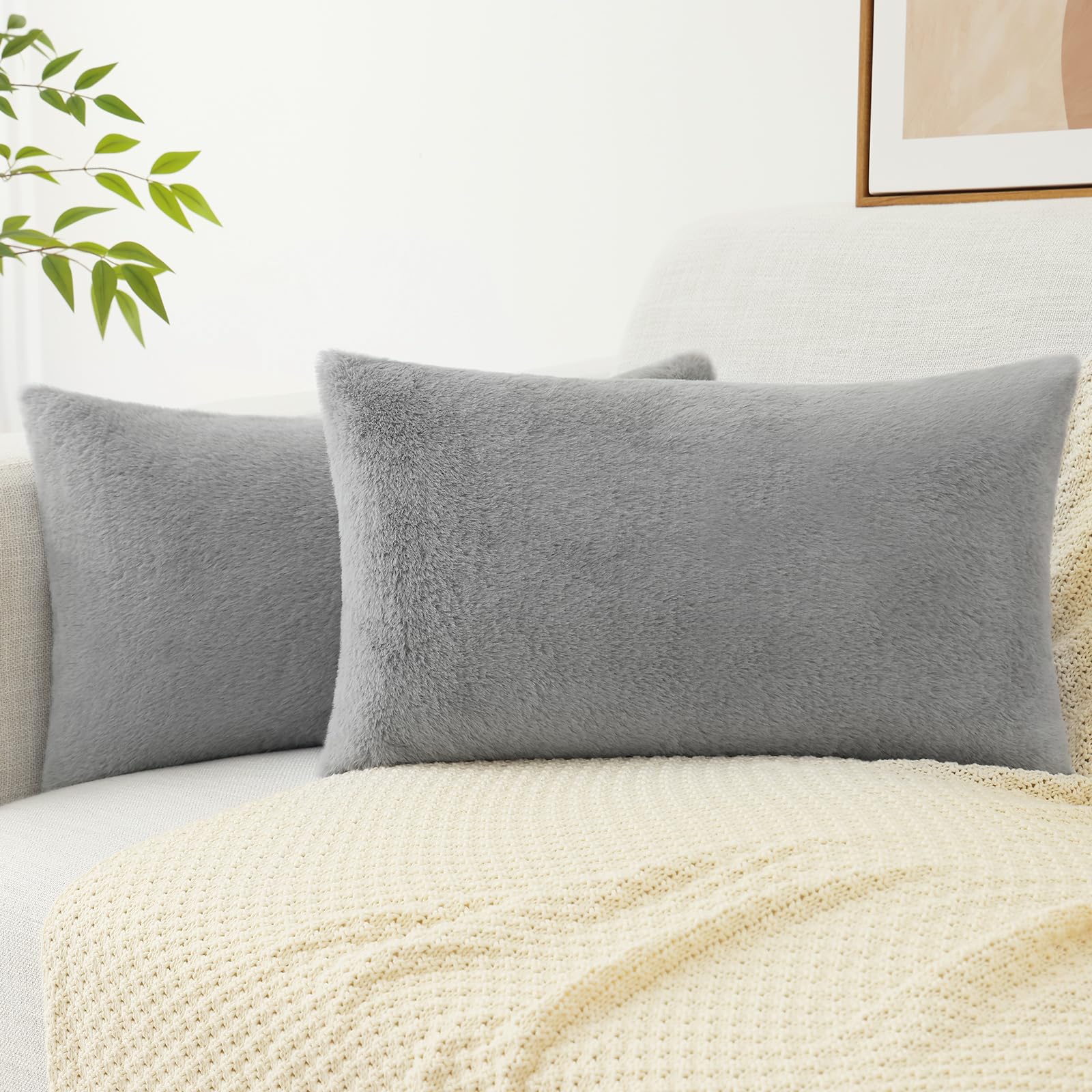 Amazon.com: Pallene Faux Fur Plush Lumbar Throw Pillow Covers 12x20 Set ...