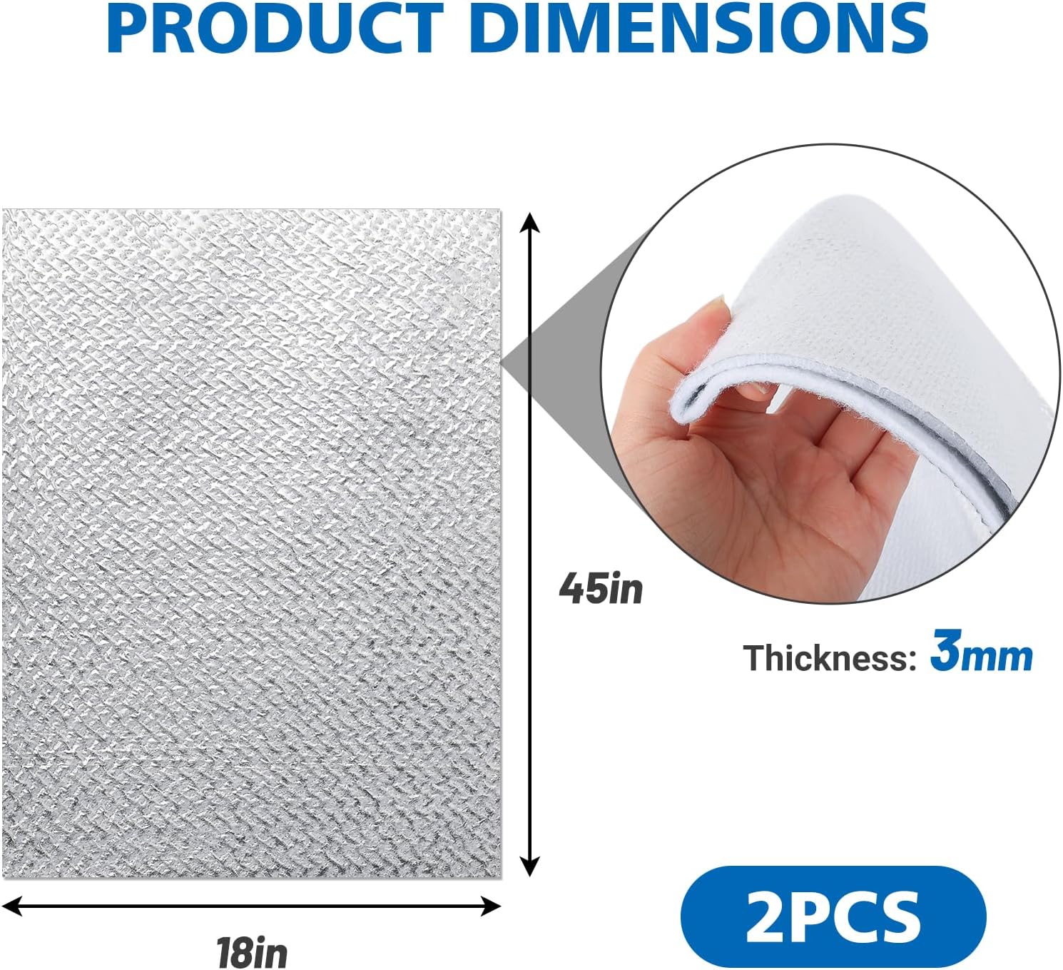 2 Pack Heat Resistant Batting for Potholders, 18 X 45 Inch Soft Insulated Batting, Heat Reflective Fabric for Sewing,Thermal Lining Batting (45x 18inch)