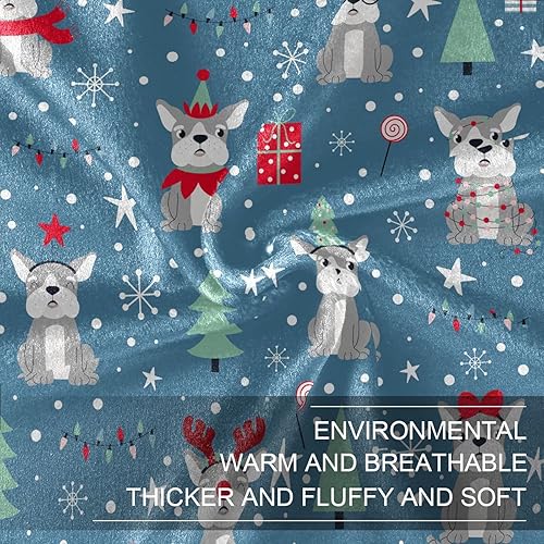 Miniatura 7 de KLL Manta de felpa con diseño navideño sin costuras con divertido bulldog francés sobre fondo azul, manta de microfibra ligera para automóvil, cama,