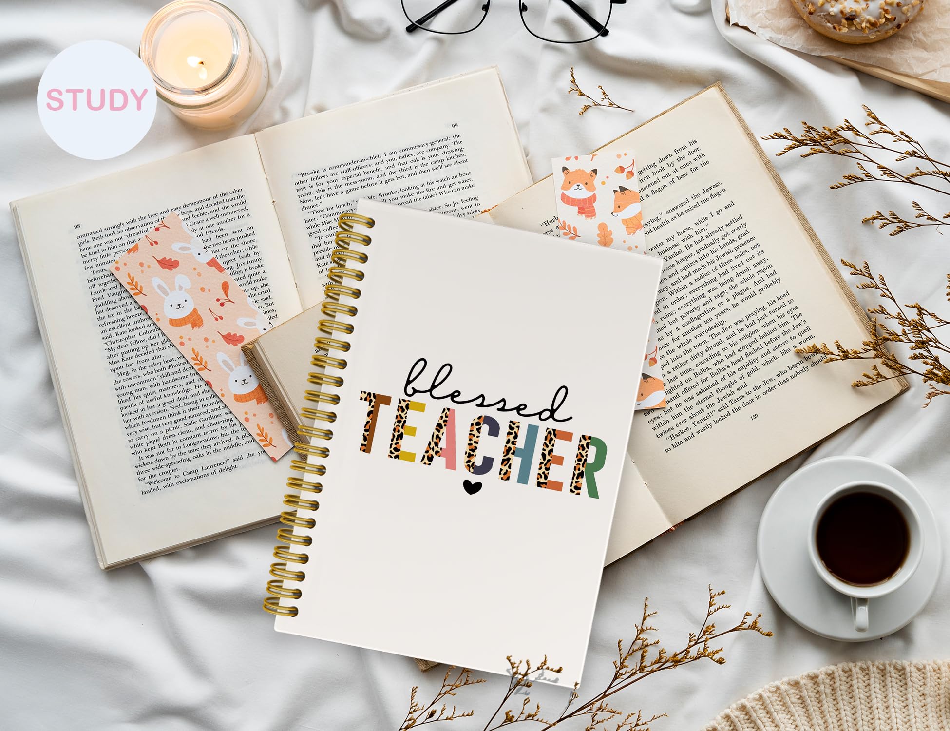 ICEWHITEY Taccuino per insegnante benedetto, regalo di apprezzamento per insegnanti, per donne, a righe, con rilegatura a spirale, quaderno per insegnanti, forniture scolastiche e ufficio