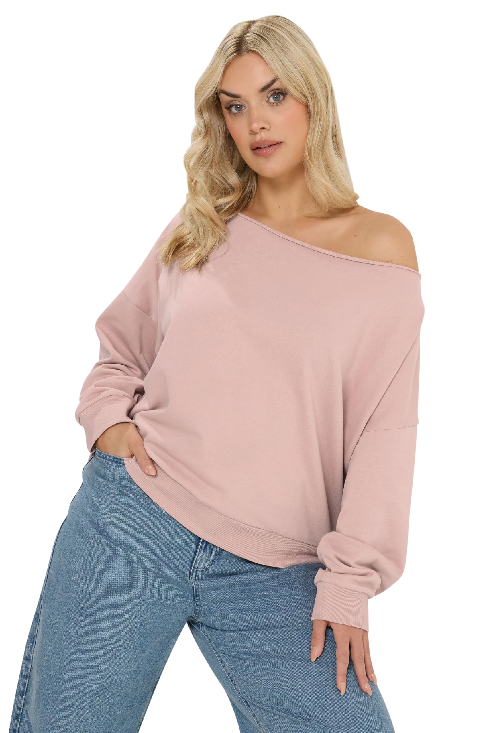 Yours Women's Light Pink Curve Off Shoulder Sweatshirt - Plus Size Curve