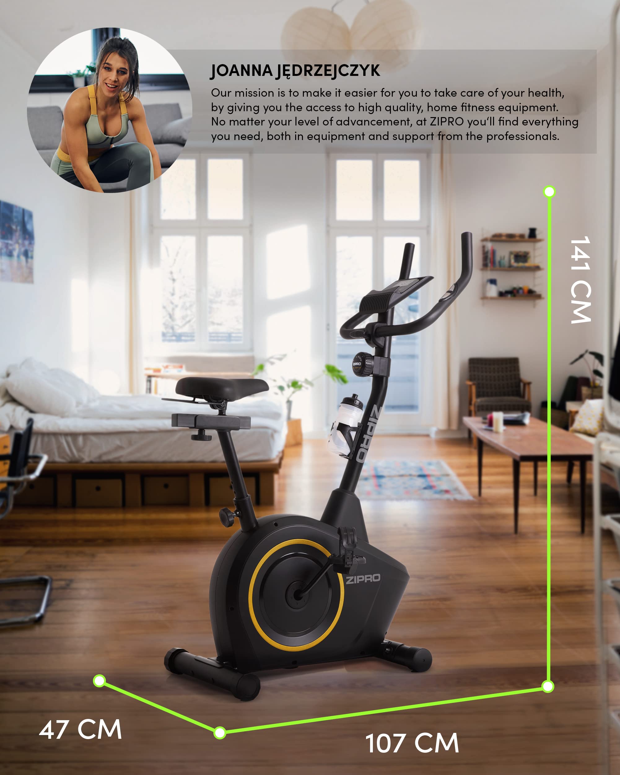 Zipro Heimtrainer Fahrrad Boost, Ergometer Fitnessbikes, Magnetisches Fahrradtrainer, Ergometer Fahrrad bis 120kg, Indoor Bike, Trainingsfahrrad für zuhause, Fahrradergometer Batteriebetrieben