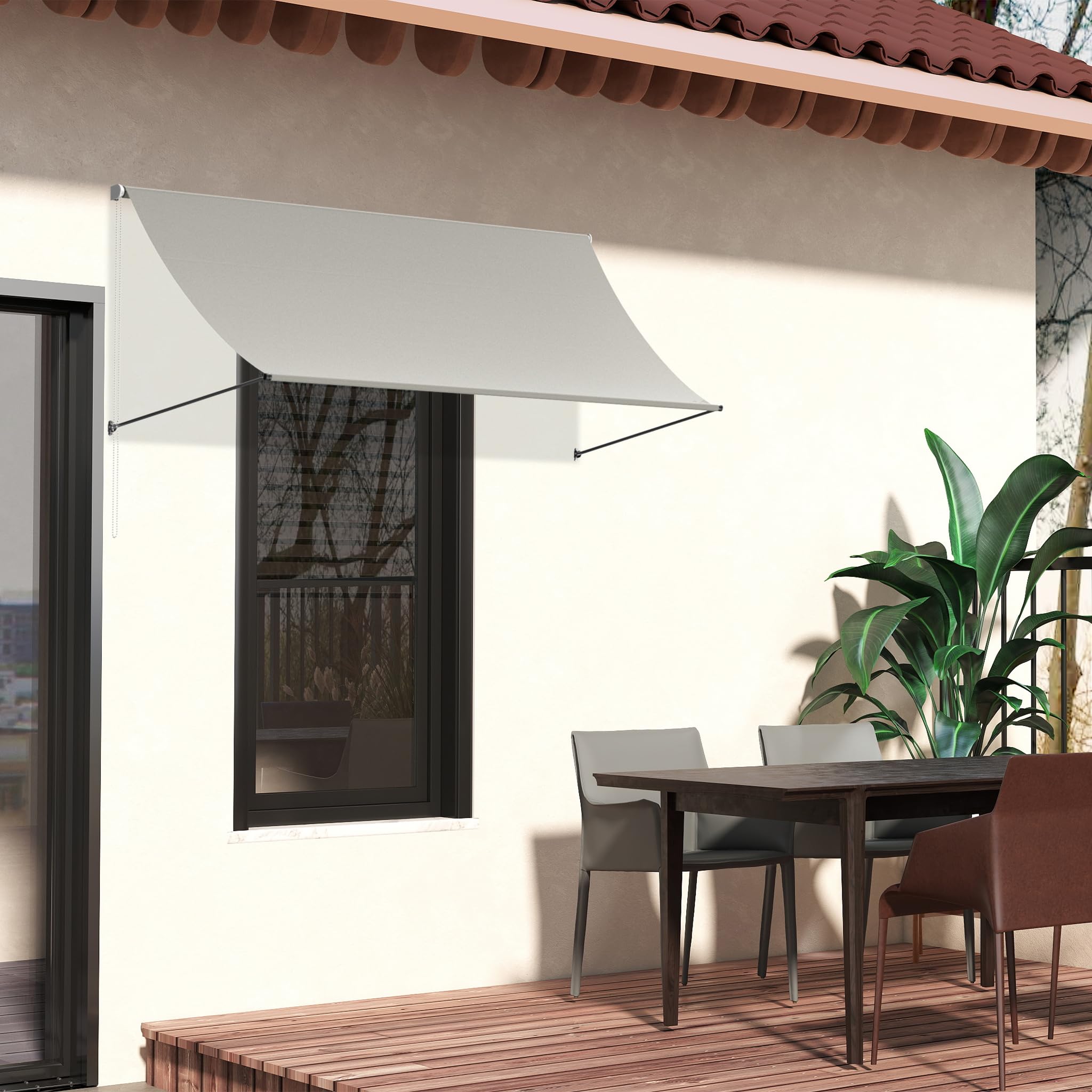 Tenda da sole a braccio snodato retrattile in alluminio 200x145 cm grigio per balcone terrazza finestra