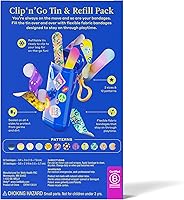 Vista 2 de Welly Bandage Clip N' Go Tin & Refill Pack Adhesive Flexible Fabric Bandages and Tin Assorted Shapes and Patterns for Minor Cuts, Scrapes, and