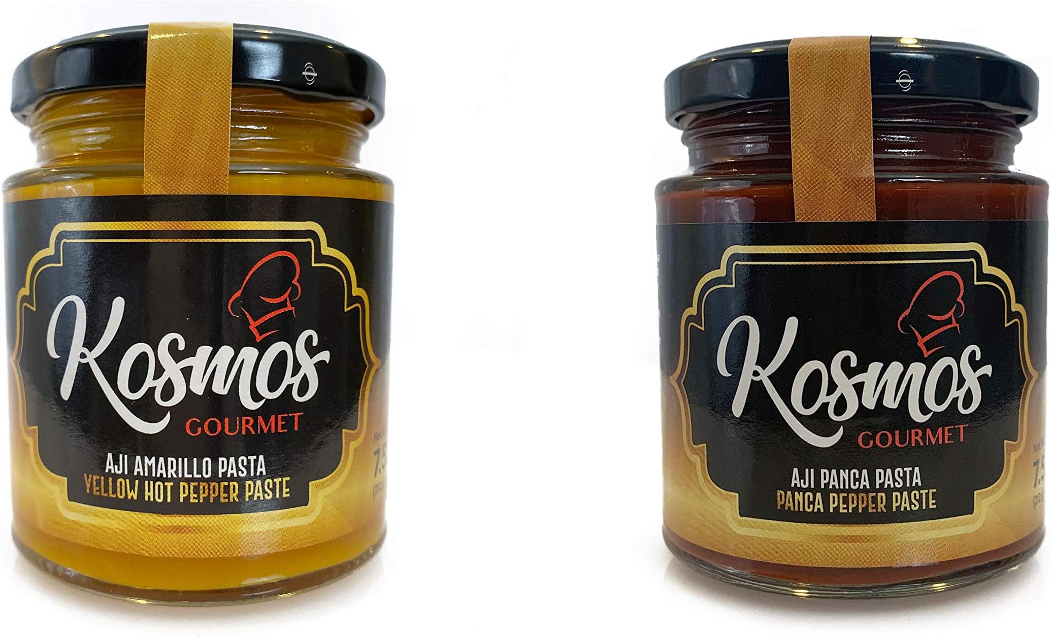 Kosmos Gourmet Aji Amarillo Paste and Aji Panca Paste Peruvian Food Yellow Spice and Panca Chili Pepper Sauce Mild Spicy - 2 PACK - 7.50 oz. each