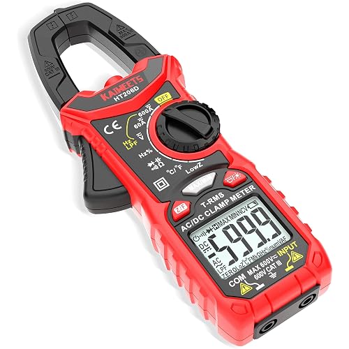 KAIWEETS HT206D Digital Clamp Meter T-RMS 6000 Counts, Multimeter Voltage Tester Auto-ranging, Measures Current Voltage Temperature Capacitance Resistance Diodes Continuity Duty-Cycle (AC/DC Current)