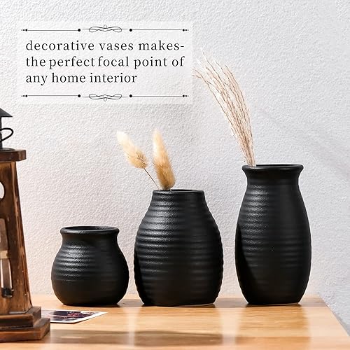 Miniatura 2 de Juego de 3 jarrones de cerámica negra para decoración del hogar, delicado y simple, adecuado para decoración de sala de estar, estante de ideas,
