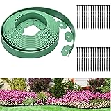 Landscape Edging Coil 33 FT, 2 Inch Tall Garden Edging Border Flexible Lawn Edging Kit with 30 Spikes, Plastic Edging for Landscaping Flower Beds Yard Pathway Paver Edging (2IN x 33FT, Green)