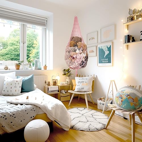 Miniatura 5 de Hamaca de animales de peluche, red colgante de esquina para guardar cosas de animales, exhibición de juguetes de macramé, soporte de juguetes de