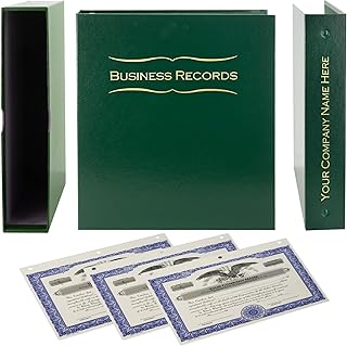 Business Records Corporate Kit (Green) - Binder, Slipcase, Minutes & Bylaws, Stock Certificates with Stubs & Customizable Index Tabs