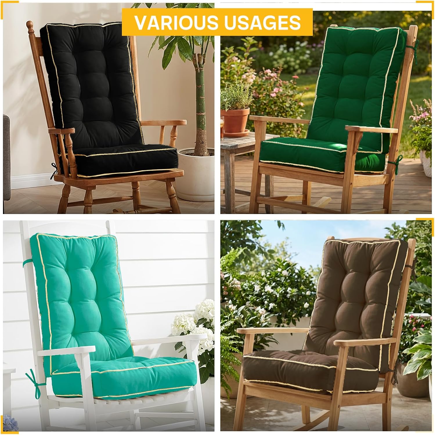 1 MIDDLE ONE Rocking Chair Cushion Outdoor Indoor, Memory Foam Replacement Rocking Chair Pads, Set of Thicken Seat & Back Cushions with Ties for Rocker (Coffee, 28"X18"/18"X18")