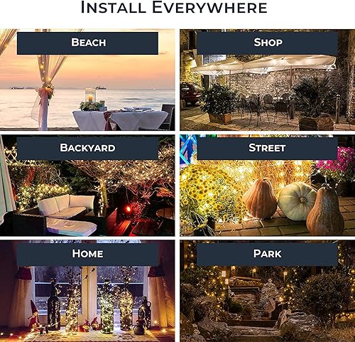Miniatura 7 de Luces de cascada de hadas solares para exteriores, impermeables, 200 LED, 8 modos, luz de regadera (SIN REGADERA), luces de cadena alimentadas por
