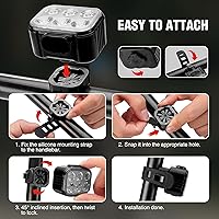 Vista 6 de WORKPRO Juego de luces de bicicleta [8+13 modos], juego de luces recargables para bicicleta ultra brillantes, luces de bicicleta impermeables IP65