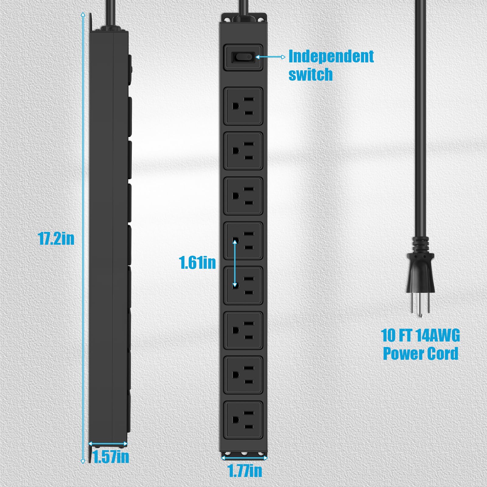 HHSOET - Tira de alimentación de montaje magnético, 8 tomas de corriente, protector de sobretensiones de metal resistente, salida de mesa de juegos, fácil de fijar sin taladrar ni sellar, cable de