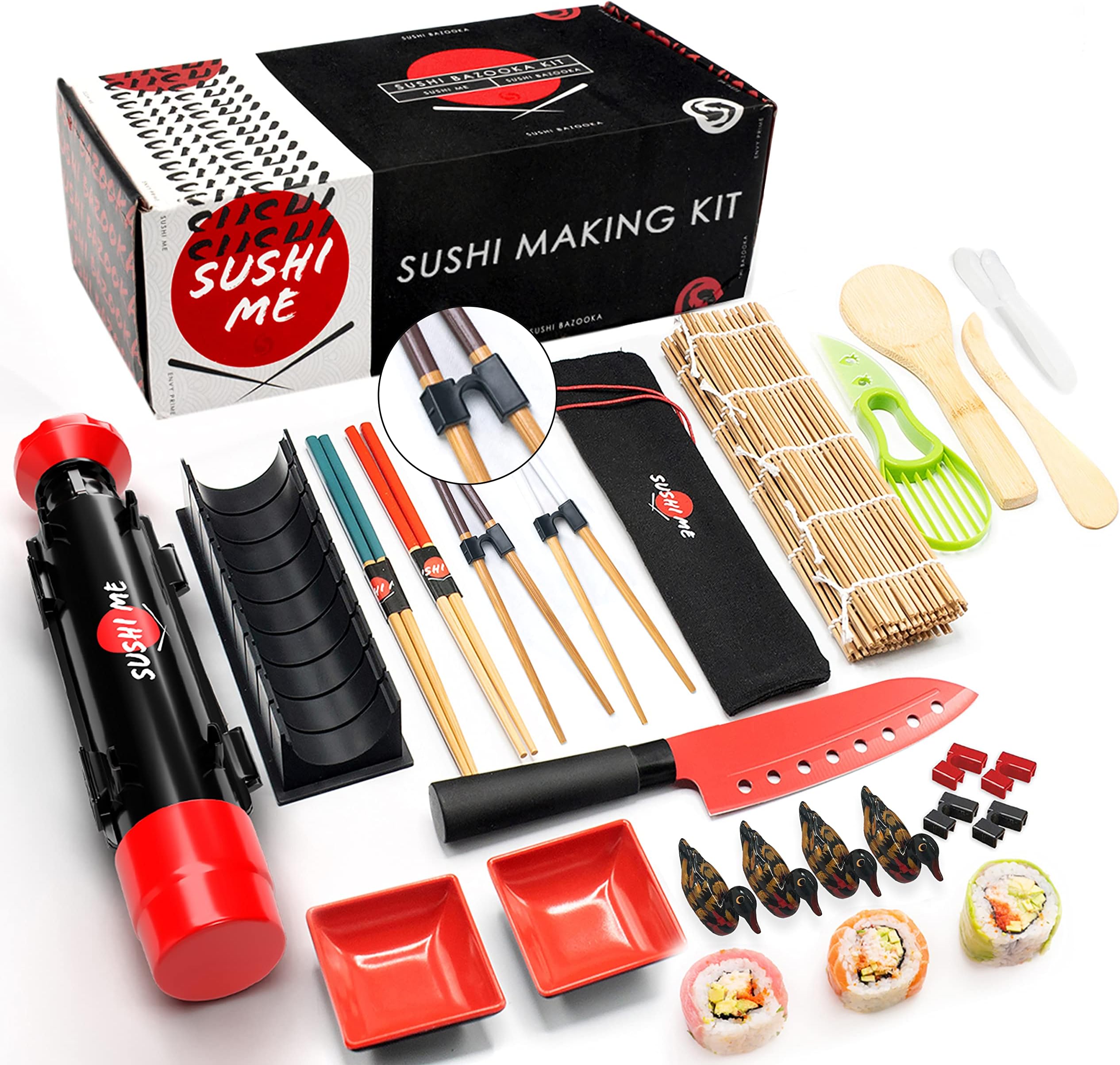 SushiMe Deluxe Sushi Making Kit - 24-Piece Professional Grade Set with Bamboo Roller & Easy Sushi Bazooka - Complete Chef's Tools - Perfect for Beginners and Sushi Lovers
