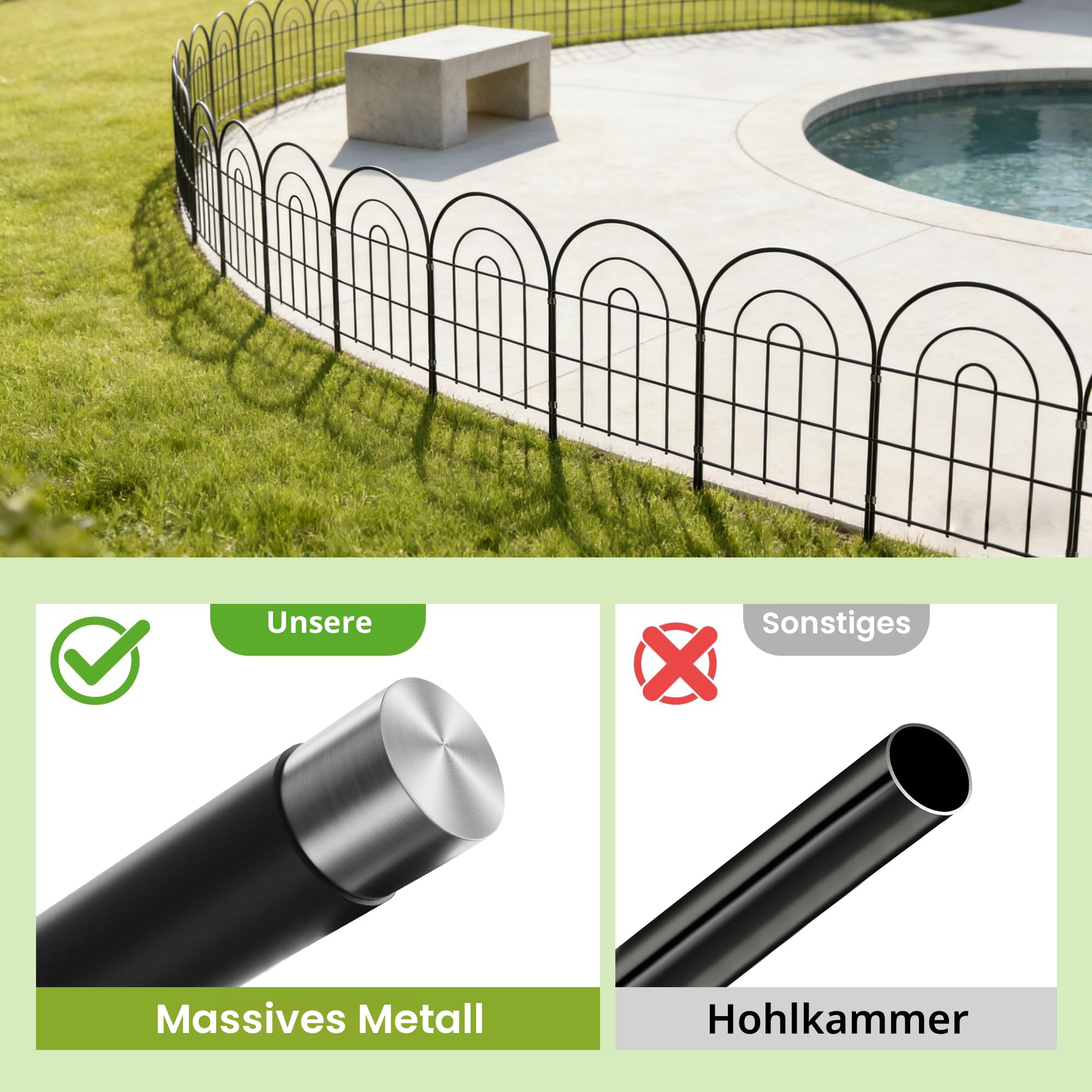 Thealyn Dekoratives Gartenzaun 61cm H x 33cm B (10 Panele, Gesamtlänge 3,3m) Metallzaun ohne Graben für Außenbereich, Grenzzaun, Hundezäune für Blumenbeete, Garten, Tierbarriere, Bogen-Innennetz