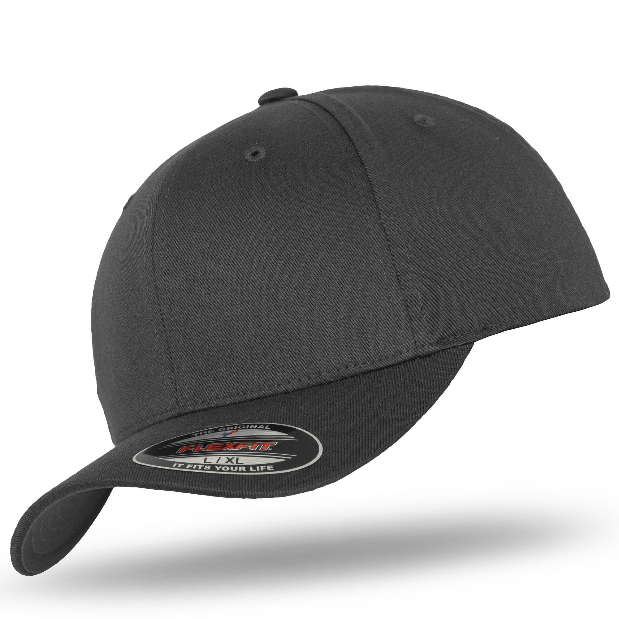 Flexfit Original Baseball Cap Baseball Cap Woolly Combed in Bundle with UD Skull Bandana in Many Colors - Dark Grey/Dark Grey, S/M (55-58 cm)